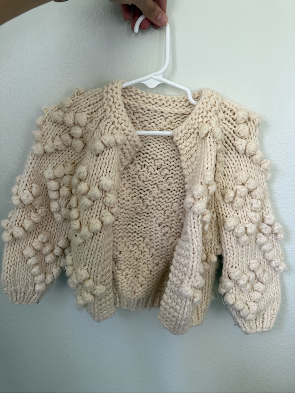 Chicwish Cream Chunky Knit Pom-Pom Cardigan